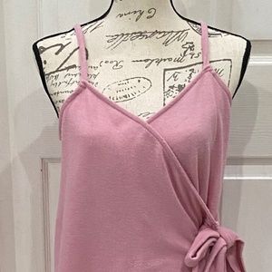 Wanderlux, womens pink knit wrap around tank, size L